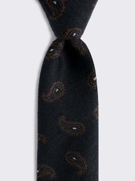 Moss Wool & Silk Paisley Tie, Blue - view 2, Blue