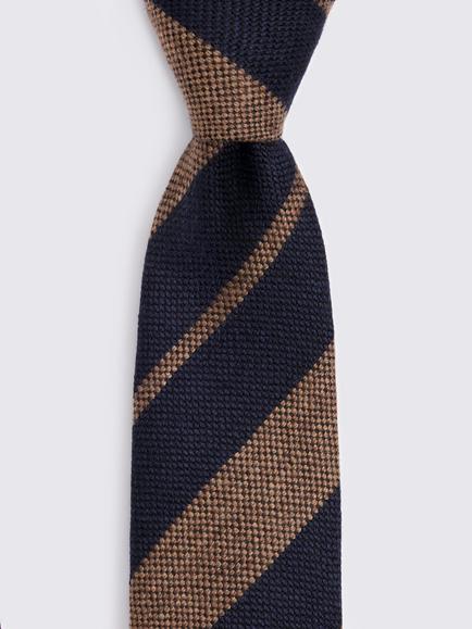 Moss Wool Diagonal Stripe Tie, Navy/Copper - view 2, Navy/Copper