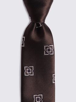 Moss Silk Medallion Tie, Brown - view 2, Brown