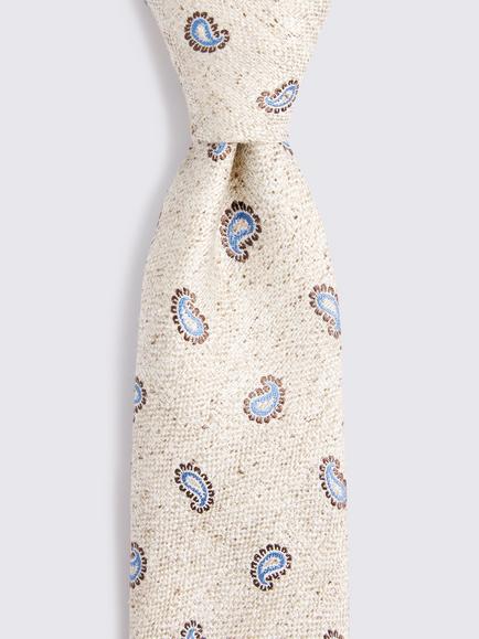 Moss Silk Paisley Tie, Beige/Light Blue - view 2, Beige/Light Blue