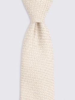 Moss Textured Woven Tie, Beige - view 2, Beige