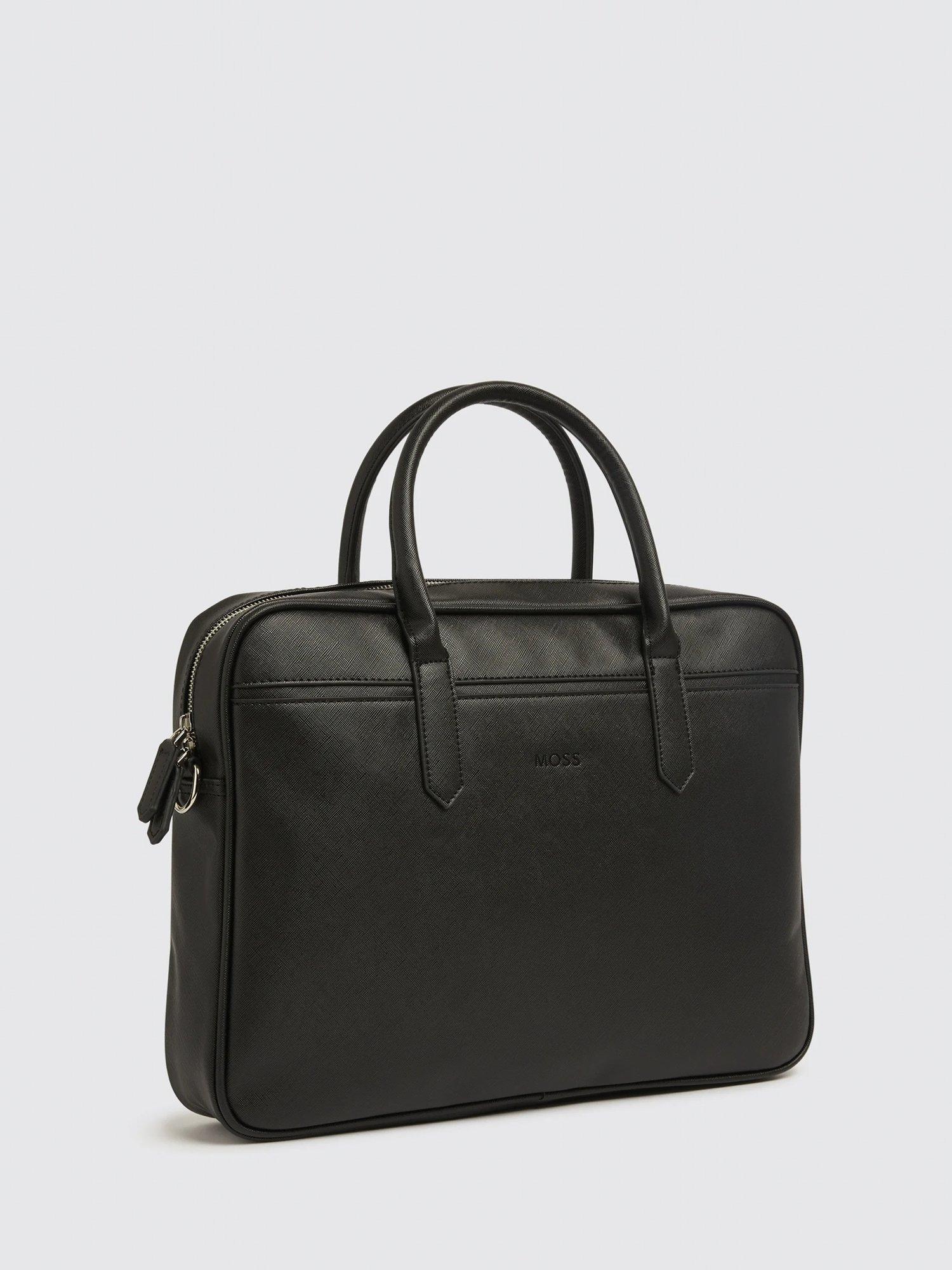 Product image 2 of 4, which shows Moss Saffiano Effect Faux Leather Briefcase, Black