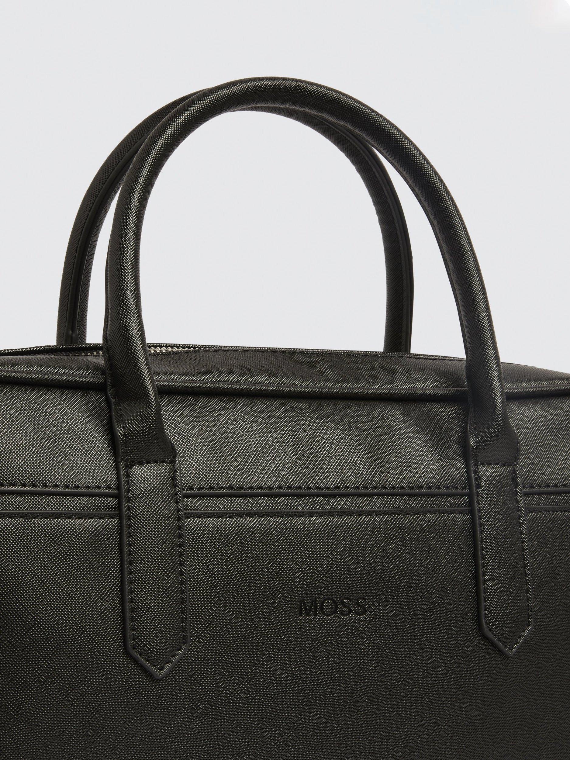 Product image 3 of 4, which shows Moss Saffiano Effect Faux Leather Briefcase, Black
