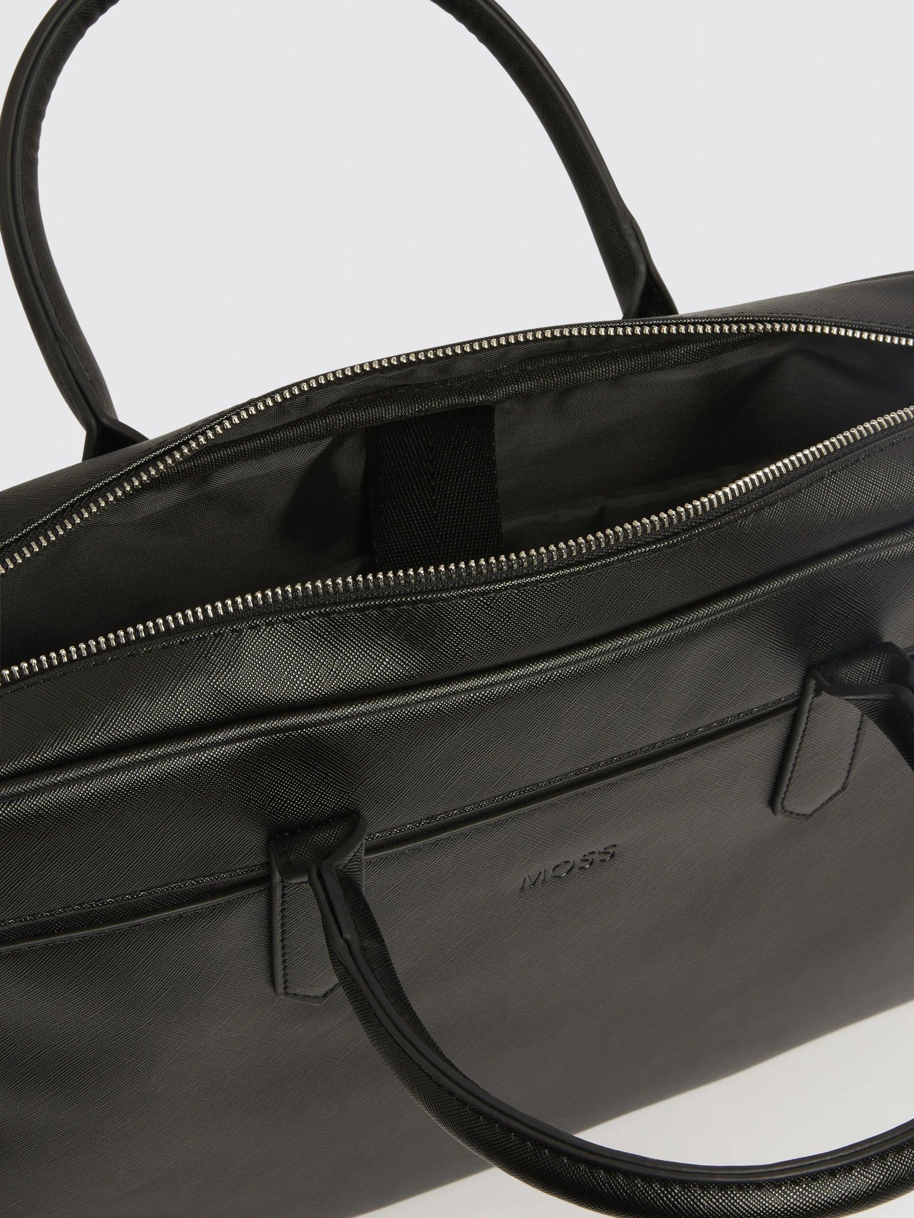 Product image 4 of 4, which shows Moss Saffiano Effect Faux Leather Briefcase, Black