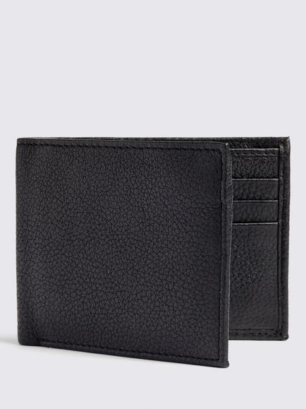 Moss Grained Leather Wallet, Black, Black
