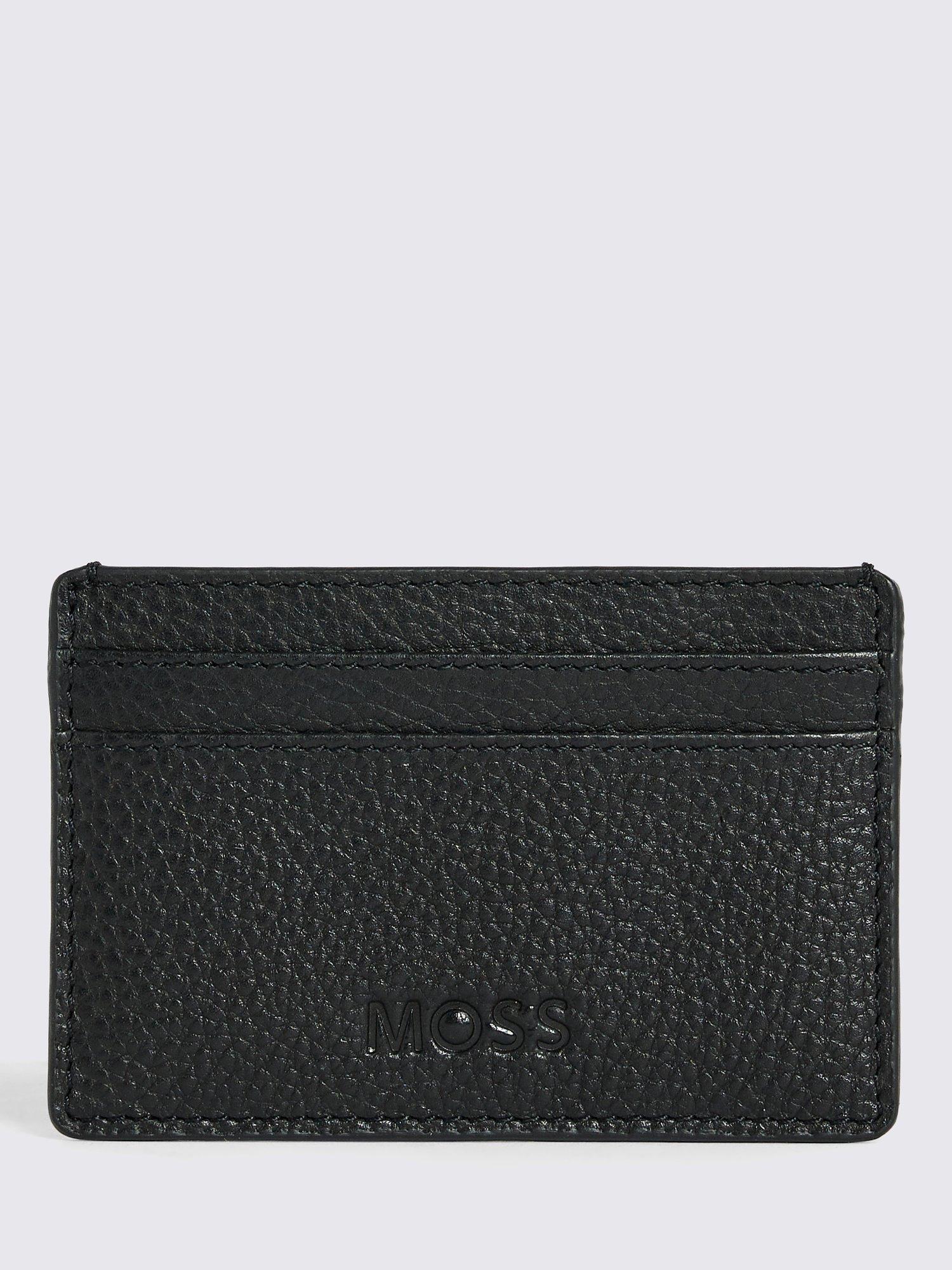 Product image 1 of 3, which shows Moss Leather Card Holder, Black, One Size