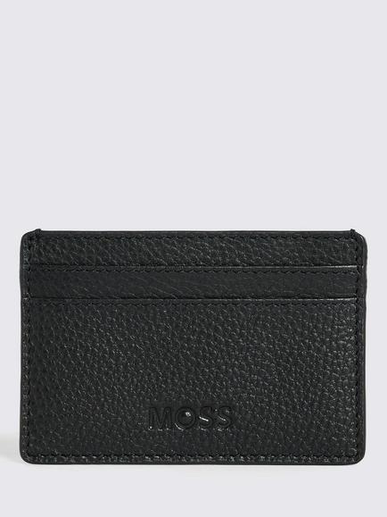 Moss Grained Leather Cardholder, Black, Black
