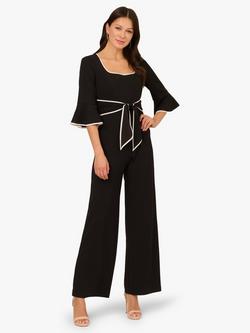 Adrianna Papell Ruffle Sleeve Wide Leg Jumpsuit, Black/Ivory, Black/Ivory