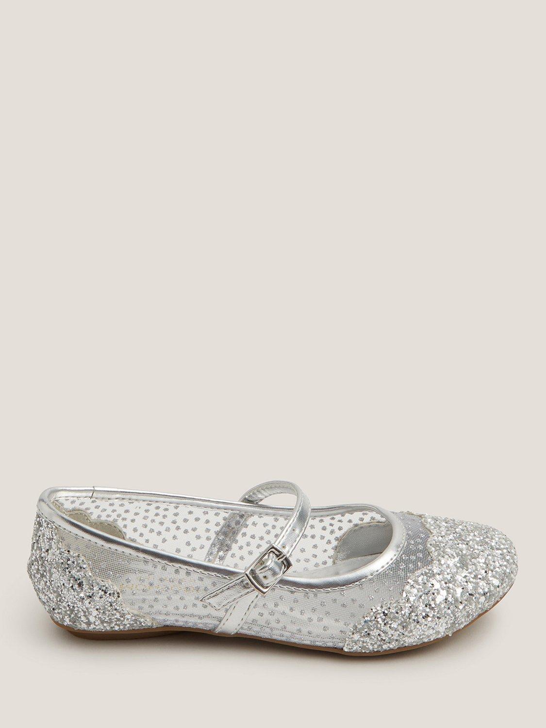 Product image 1 of 3, which shows Monsoon Kids' Glitter Mesh Ballet Flats, Silver, 7 Jnr