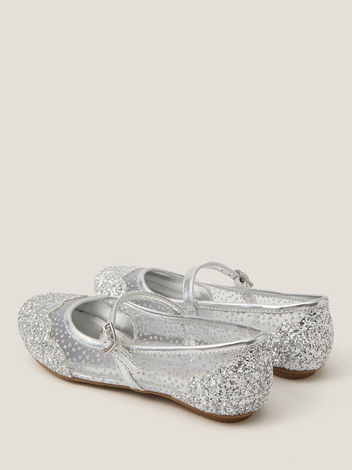 Product image 2 of 3, which shows Monsoon Kids' Glitter Mesh Ballet Flats, Silver, 7 Jnr