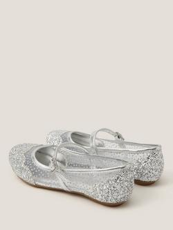 Monsoon Kids' Glitter Mesh Ballet Flats, Silver - view 2, Silver