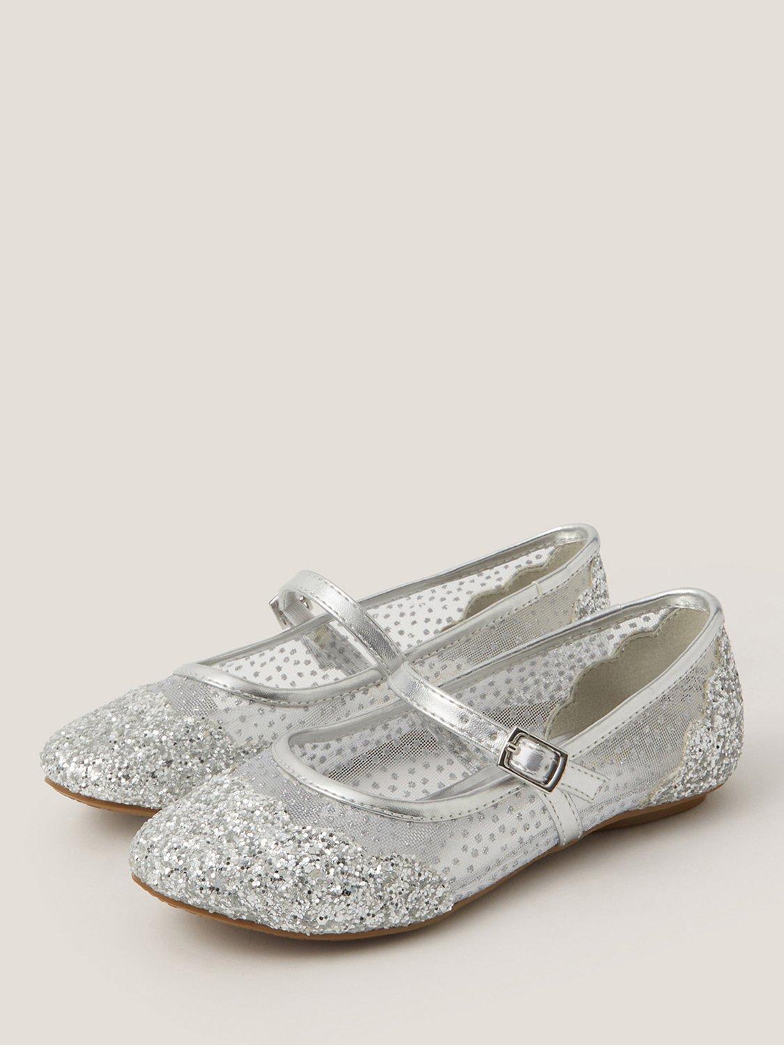 Product image 3 of 3, which shows Monsoon Kids' Glitter Mesh Ballet Flats, Silver, 7 Jnr