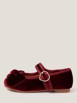 Monsoon Kids' Velvet Bow Ballet Flats, Burgundy, Burgundy
