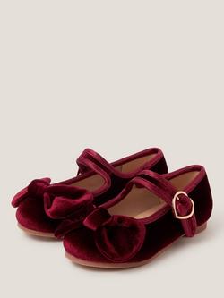 Monsoon Kids' Velvet Bow Ballet Flats, Burgundy - view 2, Burgundy