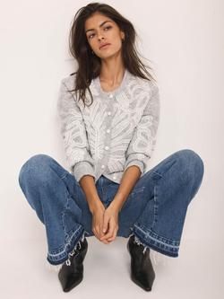 Mint Velvet Embroidered Knit Cardigan - view 2, Grey/White