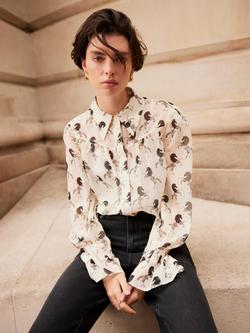 Mint Velvet Horse Print Sheer Blouse, Natural Cream