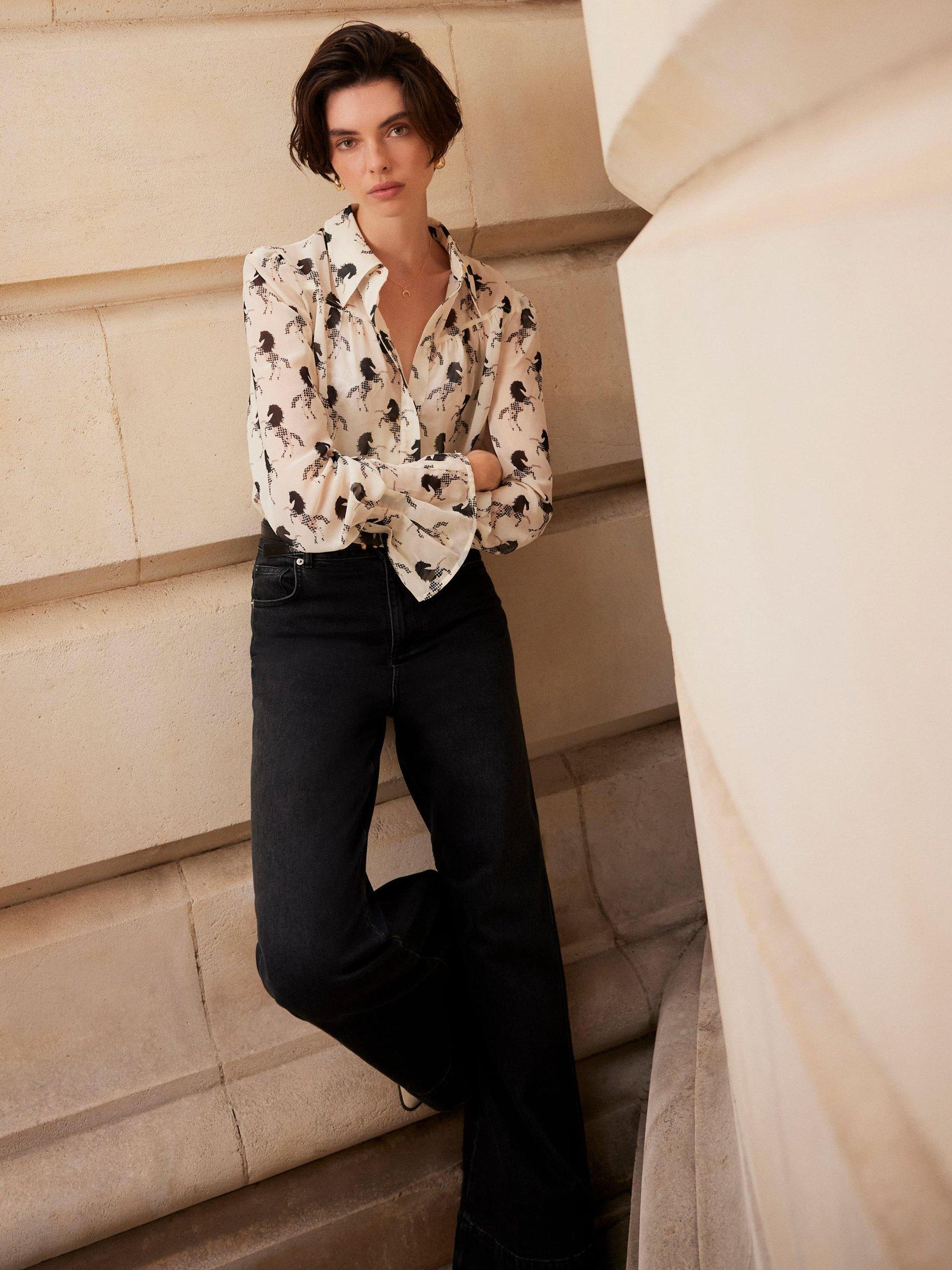 Product image 2 of 7, which shows Mint Velvet Horse Print Sheer Blouse, Natural Cream, XS