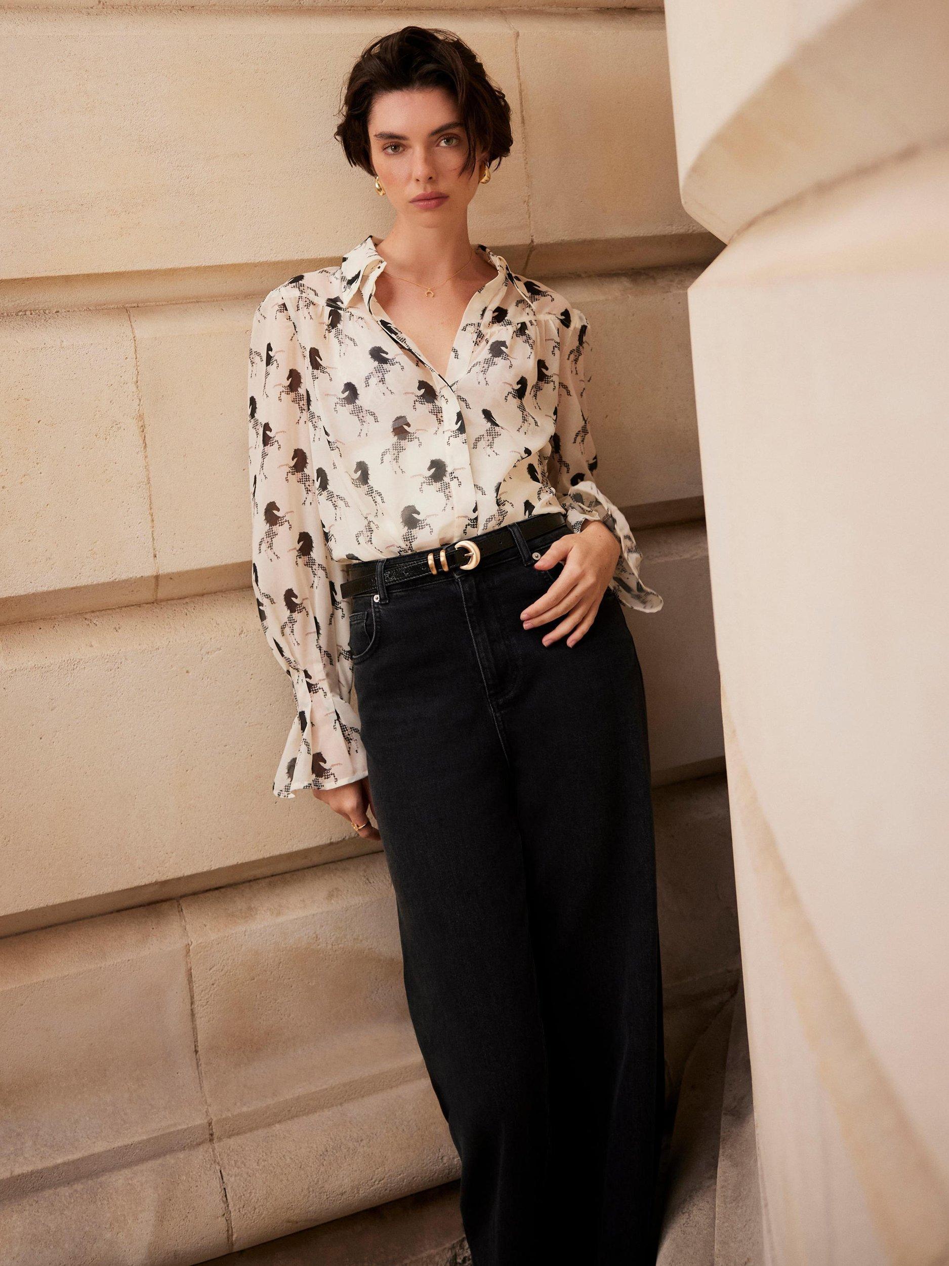 Product image 5 of 7, which shows Mint Velvet Horse Print Sheer Blouse, Natural Cream, XS