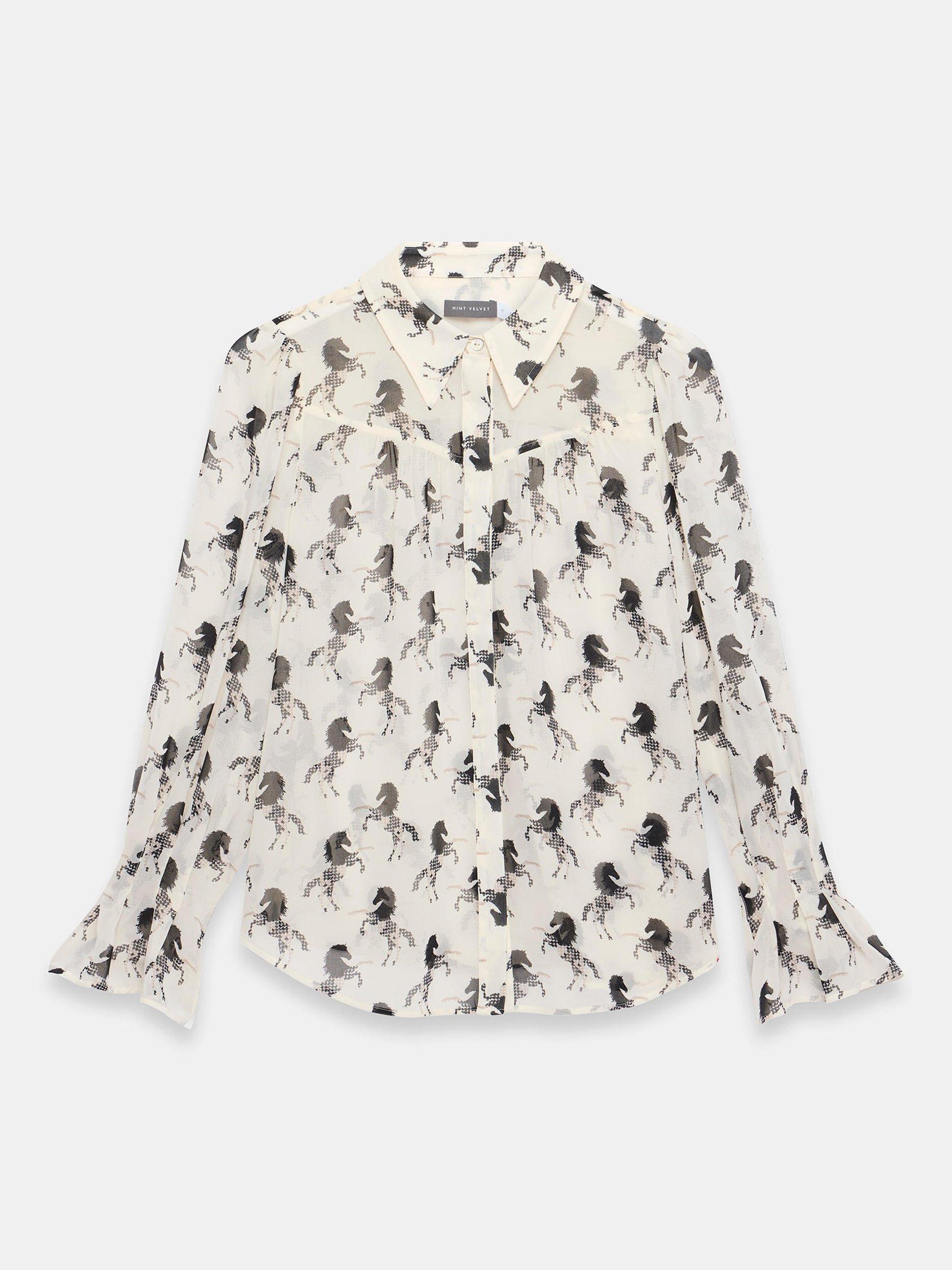 Product image 6 of 7, which shows Mint Velvet Horse Print Sheer Blouse, Natural Cream, XS