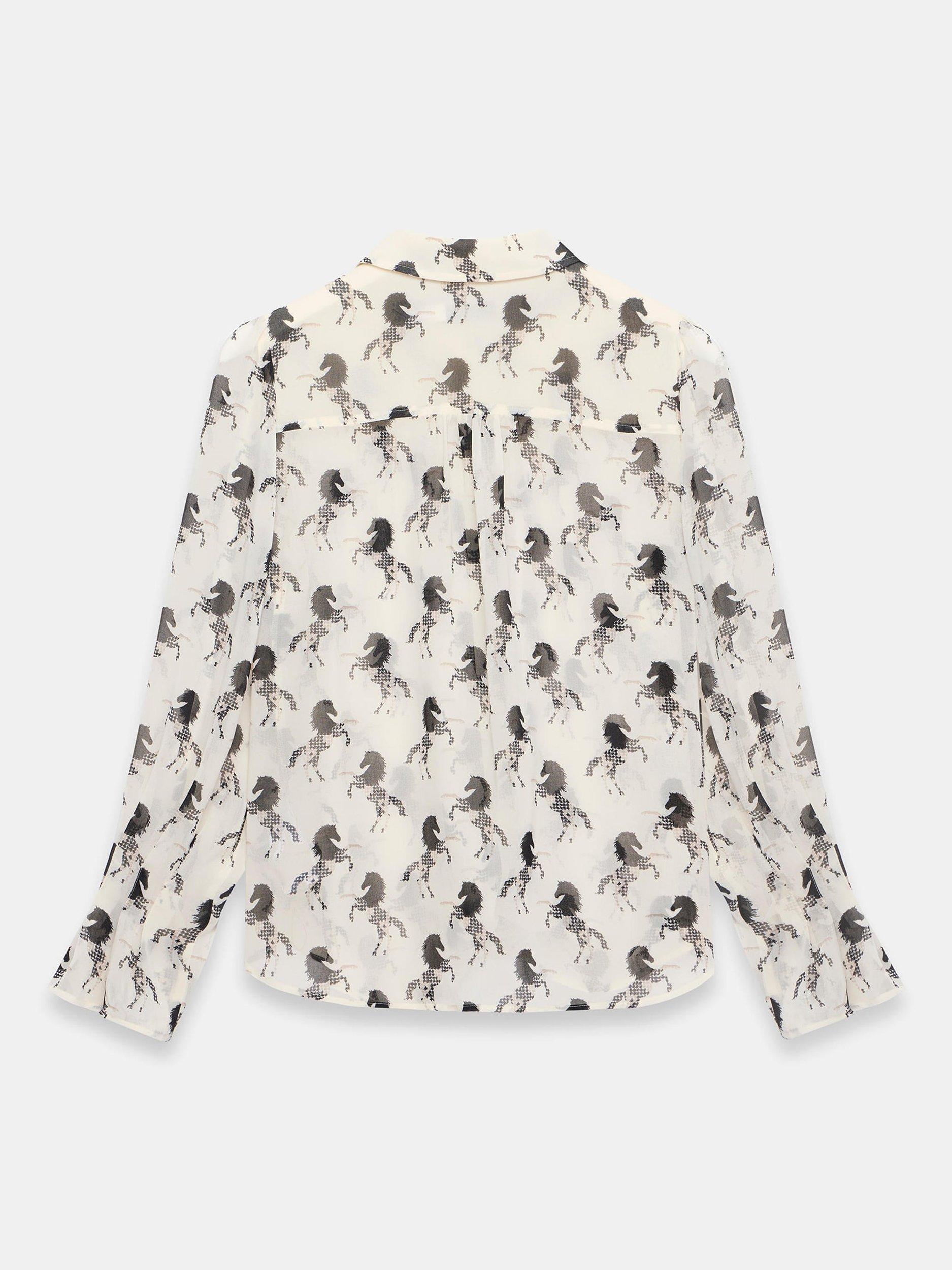 Product image 7 of 7, which shows Mint Velvet Horse Print Sheer Blouse, Natural Cream, XS