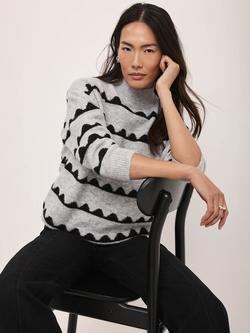 Mint Velvet Scallop Stripe Jumper, Grey/Black - view 2, Grey/Black