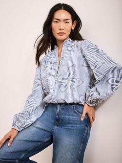 Mint Velvet Embroidered Floral Blouse, Blue/White