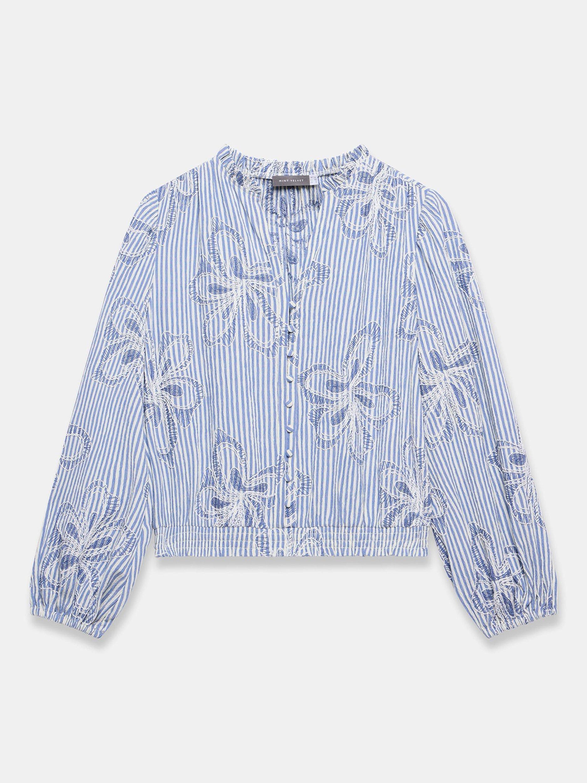 Product image 6 of 7, which shows Mint Velvet Embroidered Floral Blouse, Blue/White, XS