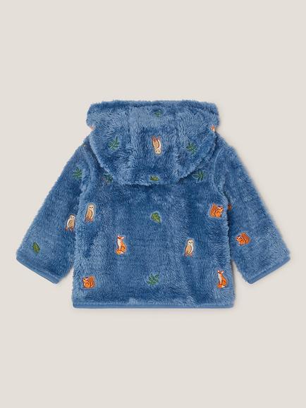Monsoon Baby Woodland Fleece Hoodie, Blue - view 2, Blue