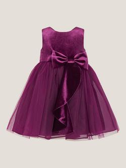 Monsoon Baby Sleeveless Velvet Bow Dress, Purple, Purple