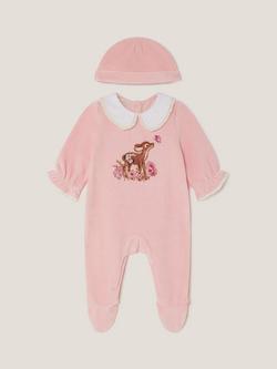 Monsoon Baby Felicity Fawn Velour Sleepsuit and Hat Set, Pink, Pink