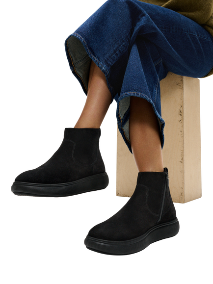 FitFlop IQ-COMFF Suede Zip Ankle Boots, All Black - view 2, All Black