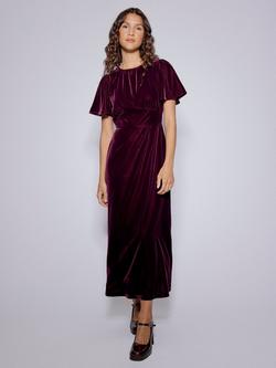 Nobody's Child Allegra Panelled Waist Velvet Midi Dress - view 2, Purple