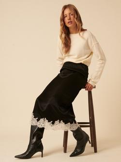 Nobody's Child Lace Trim Slip Skirt, Black/White, Black/White