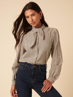 Nobody's Child Darcy Check Tie Neck Shirt, Black/White, Black/White