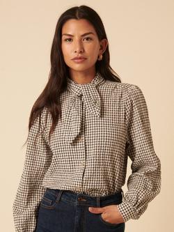 Nobody's Child Darcy Check Tie Neck Shirt, Black/White - view 2, Black/White