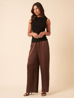 Nobody's Child Carolina Wide Leg Satin Trousers, Brown, Brown