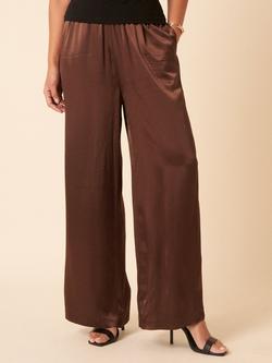 Nobody's Child Carolina Wide Leg Satin Trousers, Brown - view 2, Brown