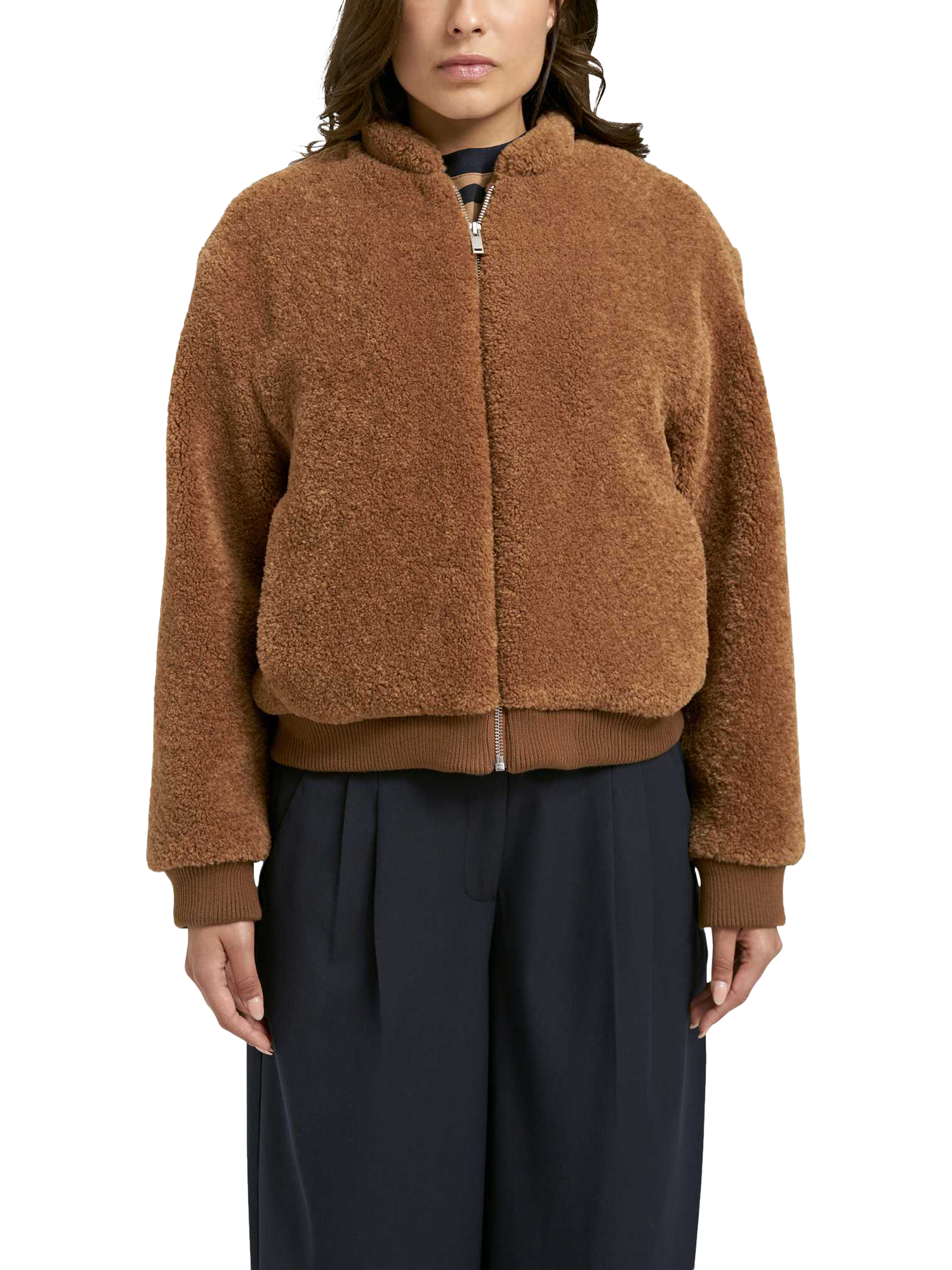 Product image 1 of 5, which shows Smith & Soul Teddy Bomber Jacket, Caramel, XS