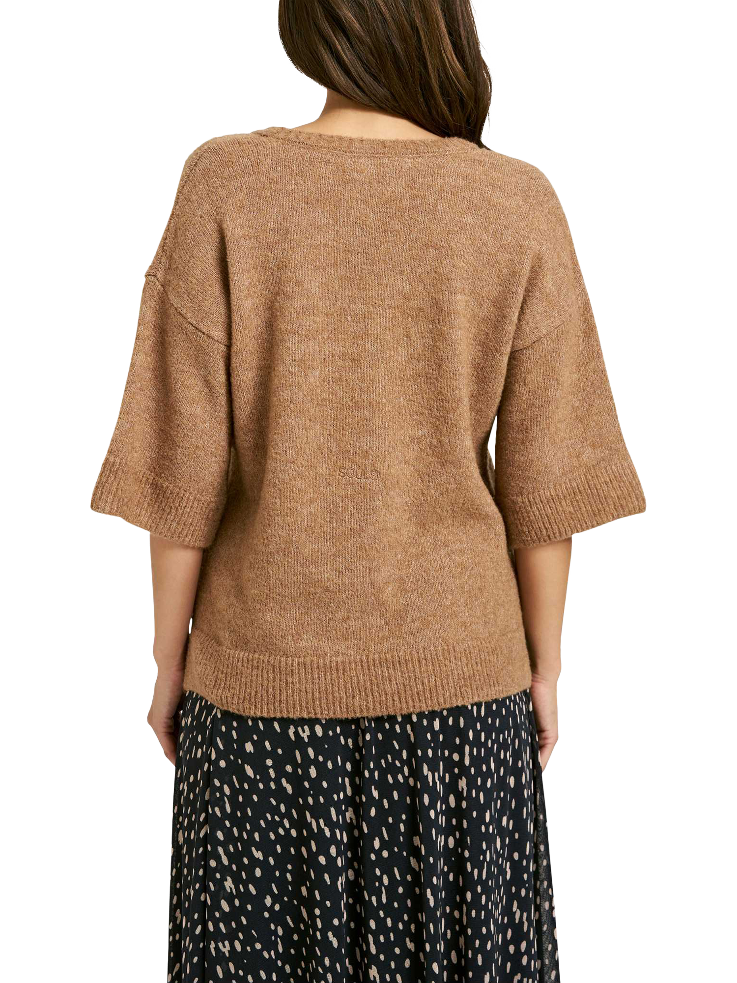 Product image 2 of 5, which shows Smith & Soul V-Neck Boucle Jumper, Caramel, XS