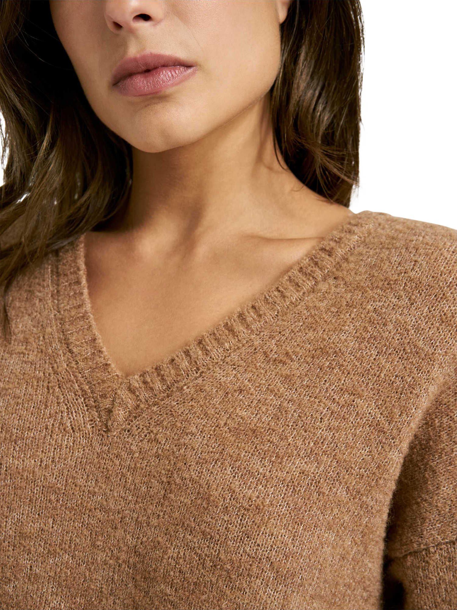 Product image 3 of 5, which shows Smith & Soul V-Neck Boucle Jumper, Caramel, XS