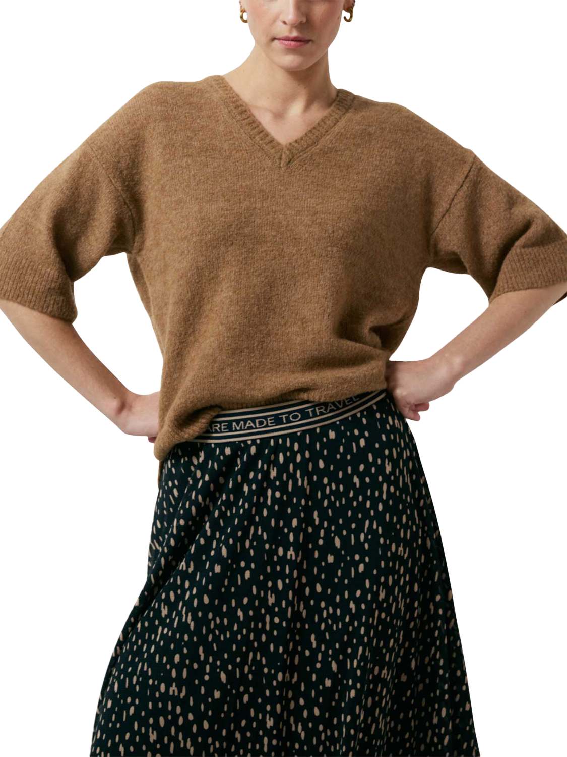 Product image 5 of 5, which shows Smith & Soul V-Neck Boucle Jumper, Caramel, XS