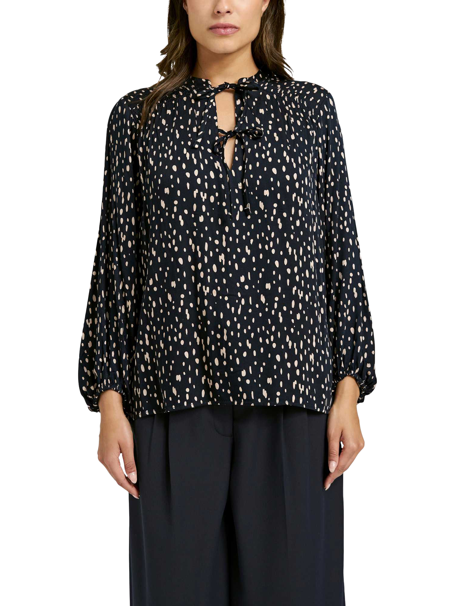 Product image 1 of 5, which shows Smith & Soul Polka Dot Long Sleeve Top, Marine, XS