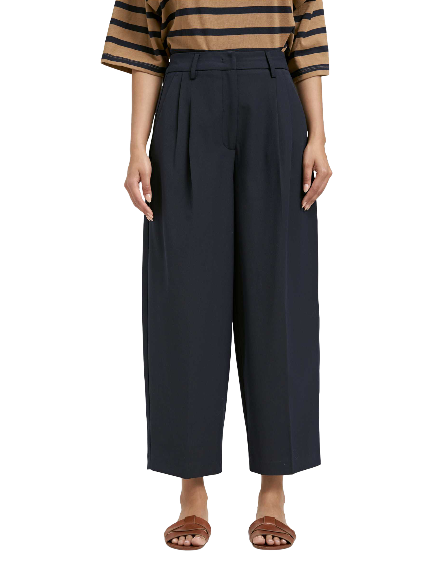 Product image 1 of 5, which shows Smith & Soul Straight Cropped Tailored Trousers, Navy, XS
