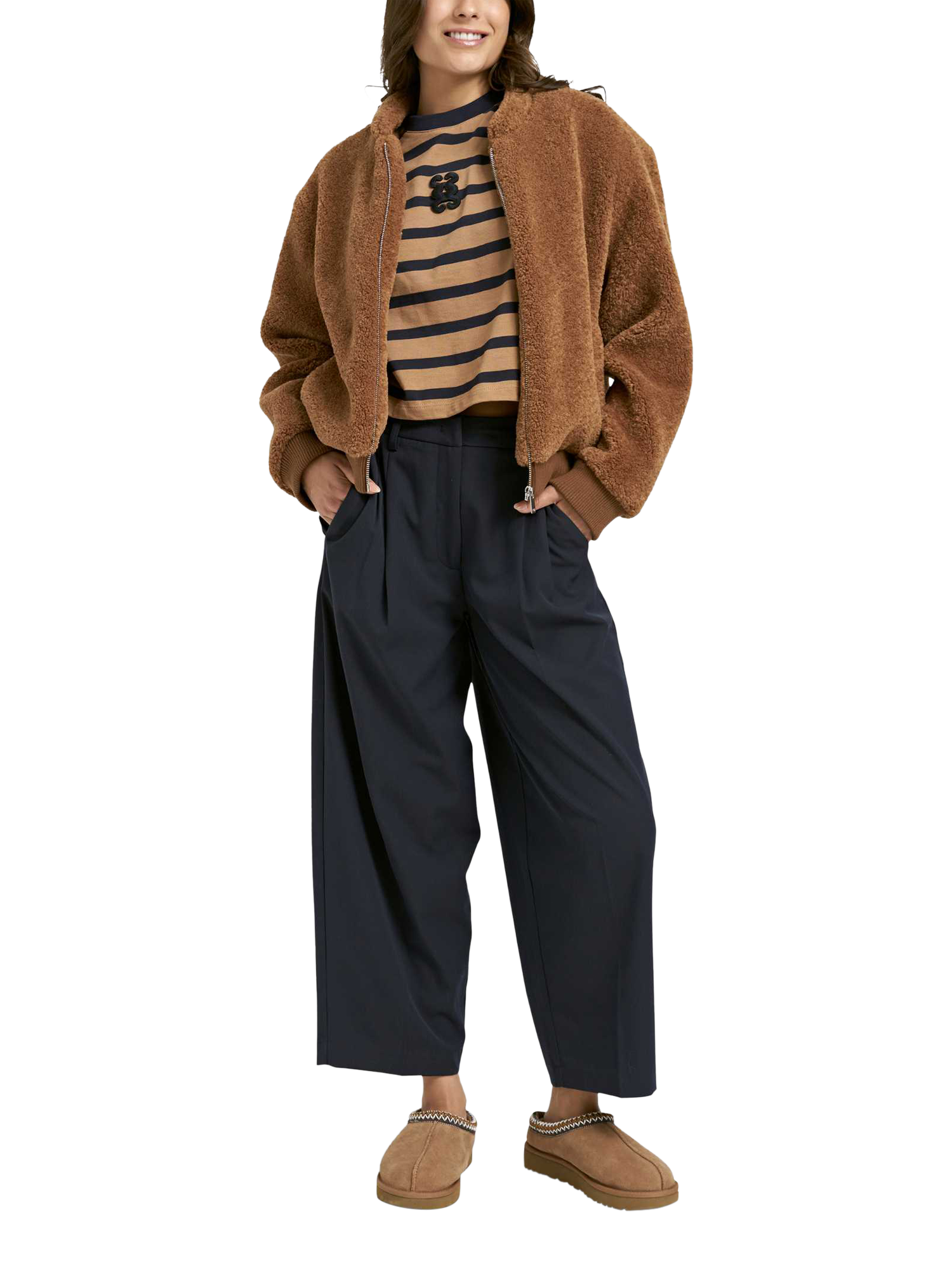 Product image 5 of 5, which shows Smith & Soul Straight Cropped Tailored Trousers, Navy, XS