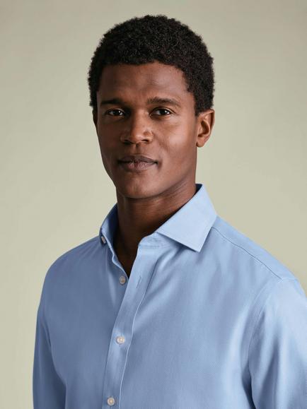 Charles Tyrwhitt Cotton Herringbone Weave Non-Iron Shirt - view 2, Sky Blue