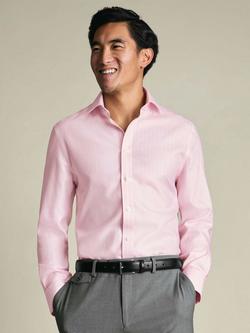 Charles Tyrwhitt Non Iron Herringbone Twill Cotton Slim Fit Shirt, Light Pink Stripe, Light Pink Stripe