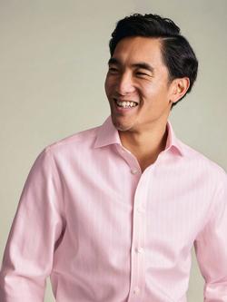 Charles Tyrwhitt Non Iron Herringbone Twill Cotton Slim Fit Shirt, Light Pink Stripe - view 2, Light Pink Stripe