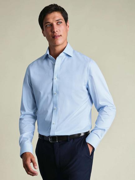Charles Tyrwhitt Non Iron Cotton Stretch Weave Slim Fit Shirt - view 2, Blue