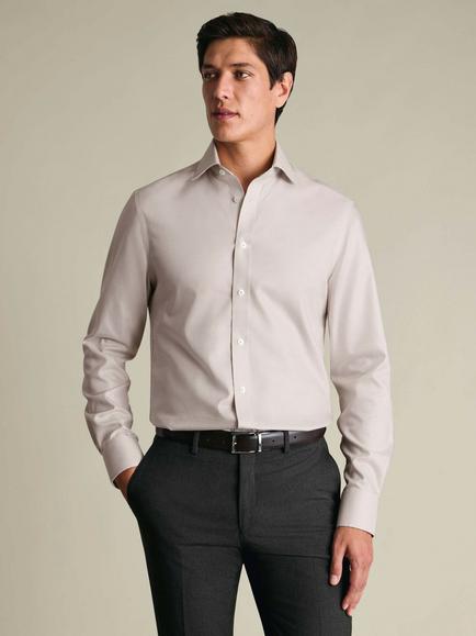 Charles Tyrwhitt Non Iron Cotton Stretch Weave Slim Fit Shirt, Natural Stone
