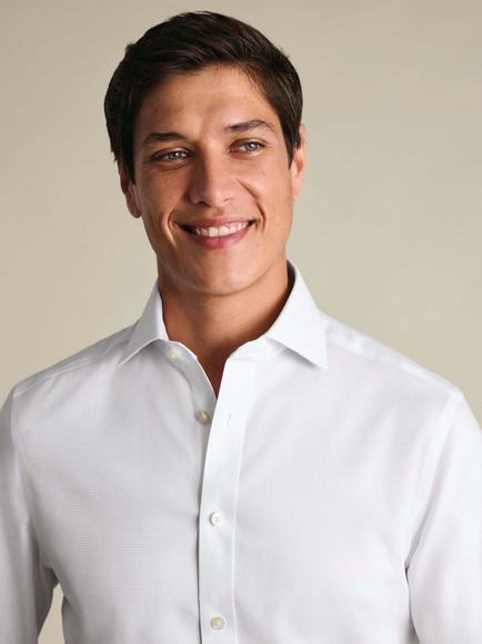 Charles Tyrwhitt Non Iron Cotton Stretch Weave Slim Fit Shirt - view 2, White